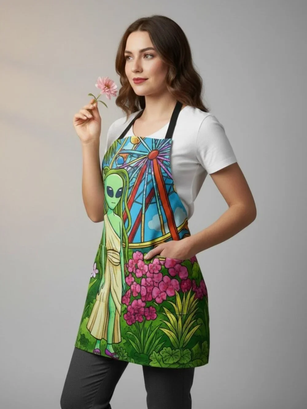 Alien Goddess at the Carnival | Psychedelic Tropical Ferris Wheel Kids Apron |